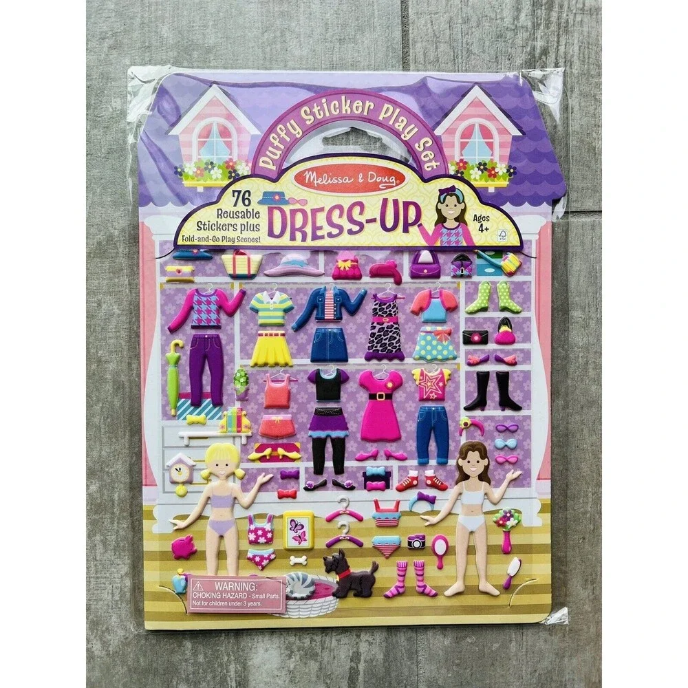 Melissa & Doug Dress Up 76 Reusable Puffy Sticker Play Set w/ Fold & Go Scenes